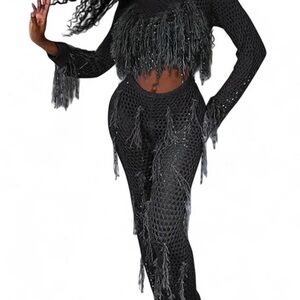 Elegant Black Fringe Jumpsuit